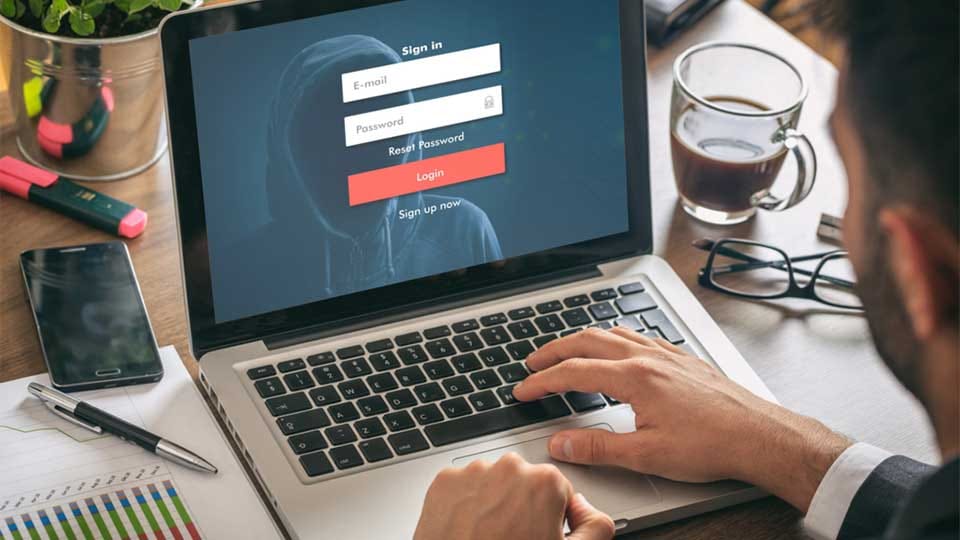 Login and password on a computer laptop screen