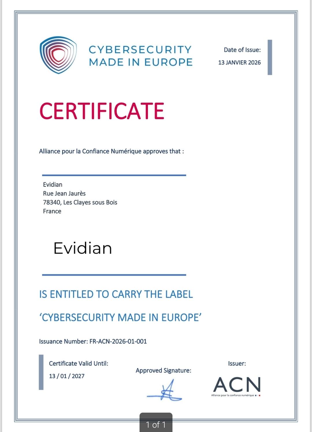 ECSO certificate